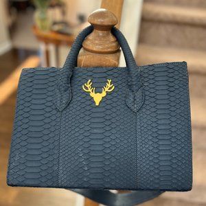 Shop Taxidermy Brand Leather Python Amy Tote (Metallic Medium Navy Color)